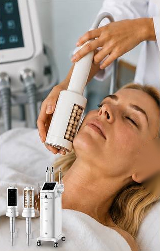 A specialist giving a facial massage in a clinic