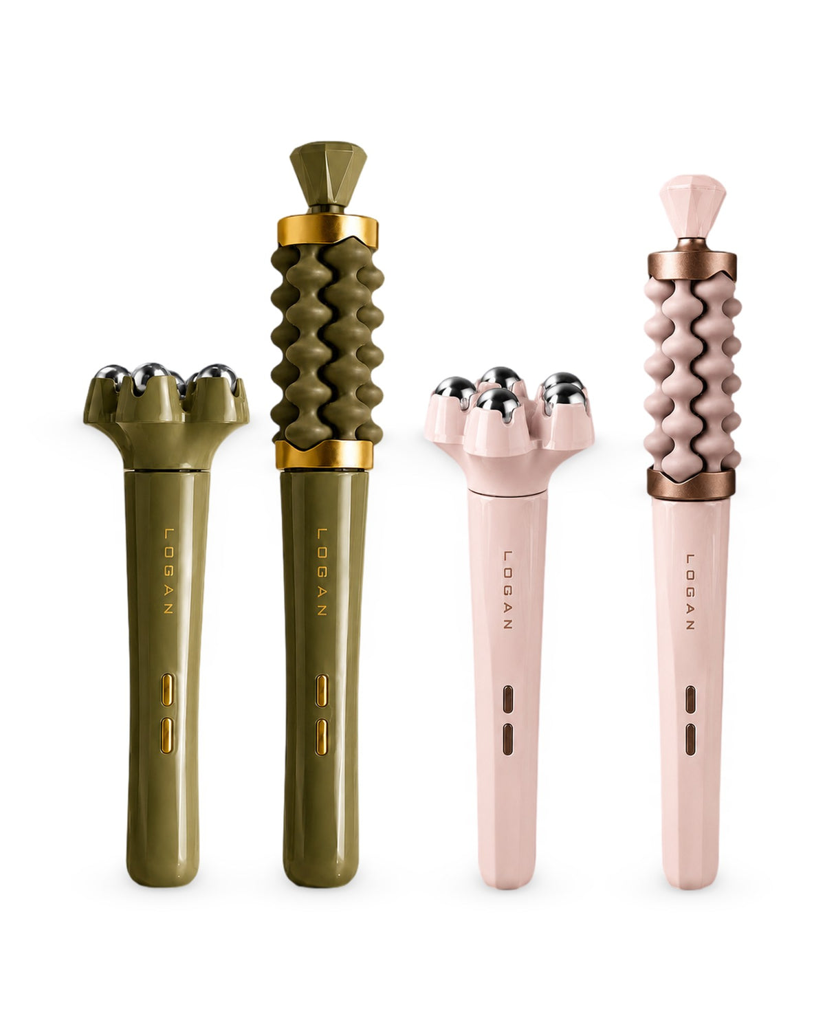 LOGAN EndoSculpt in Sage Olive and Pink Blush, shown with both attachments